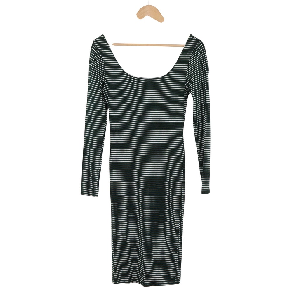 Heart & Hips Dress Womens M Green Striped Long Sleeve Bodycon Exc